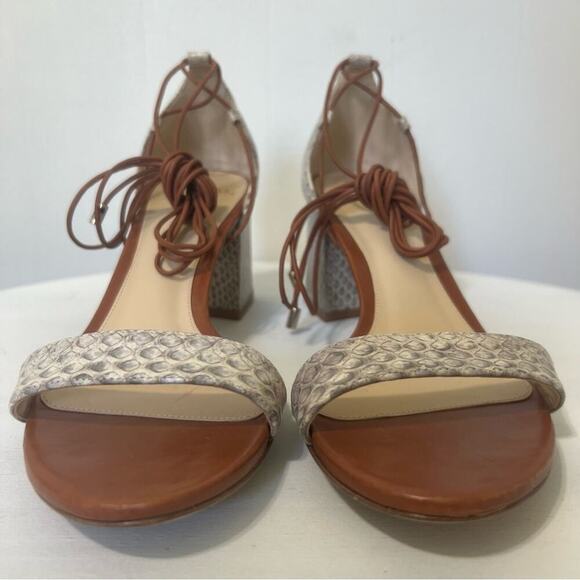 Alexandre Birman Snakeskin Leather Open Toe Strappy Block Heel Shoes Sandal 6.5 - Picture 3 of 13